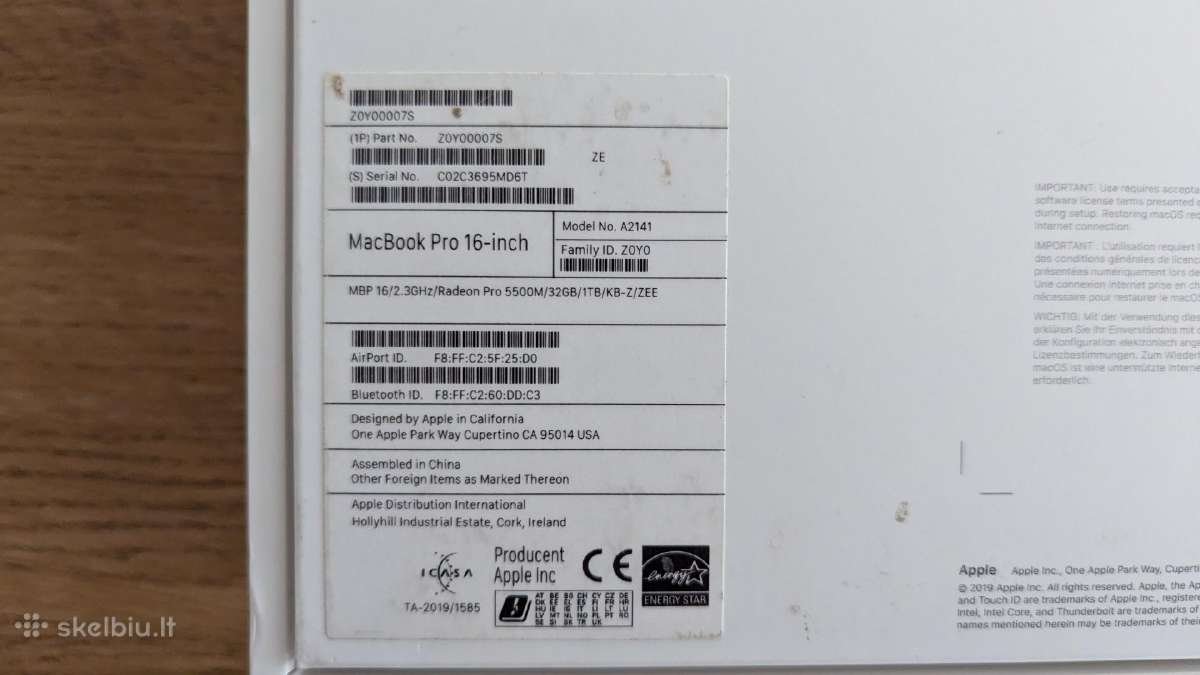 Apple MacBook Pro 16 2019 + priedai - nuotraukos Nr. 12