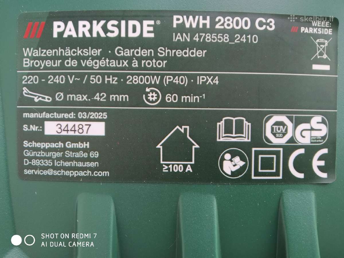 Šakų smulkintuvas Parkside. - nuotraukos Nr. 7