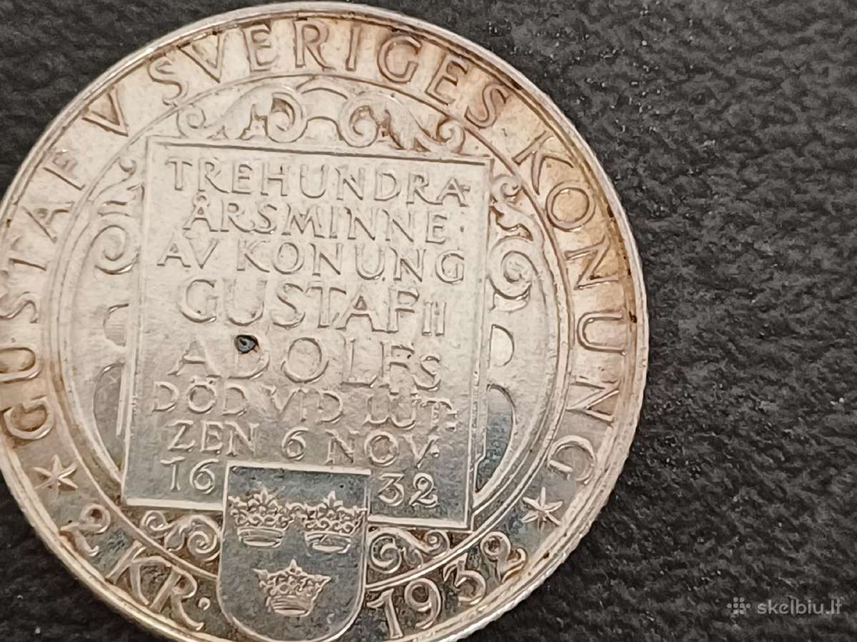 Sidabrine moneta Gustaf II Adolf 1932 metai - nuotraukos Nr. 3