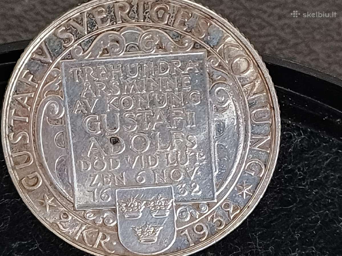 Sidabrine moneta Gustaf II Adolf 1932 metai - nuotraukos Nr. 5