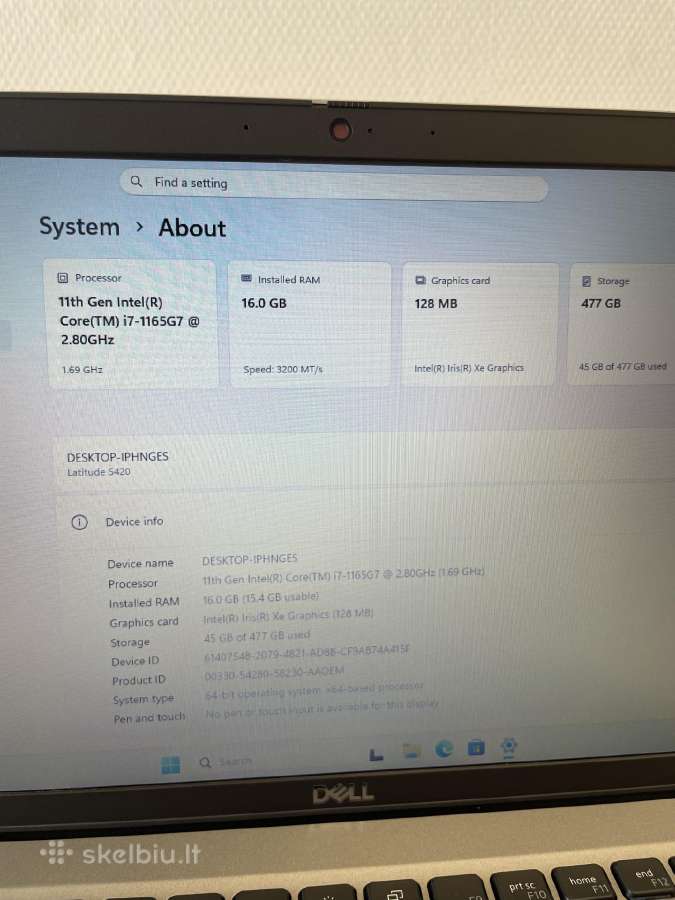 Dell Latitude 5420 i7-1165g7 16 GB RAM 512 GB SSD - nuotraukos Nr. 8
