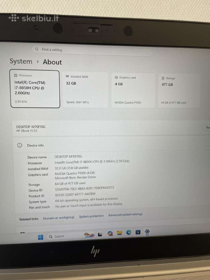 Hp Zbook 15 G5 i7-8850h 32gb RAM 512gb SSD - nuotraukos Nr. 8