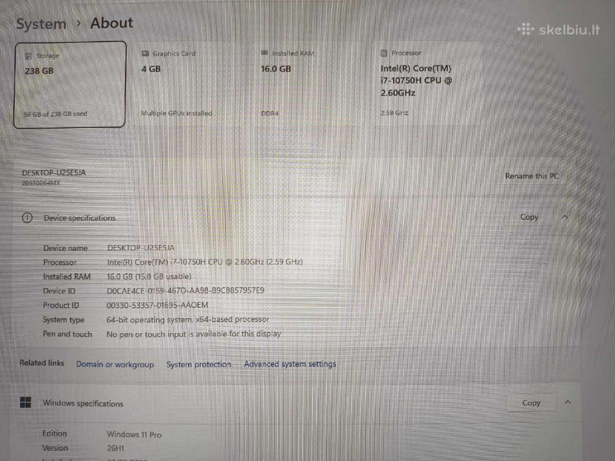 Thinkpad P15 i7-10850h 16gb 512gb T1000 4gb 0% - nuotraukos Nr. 4