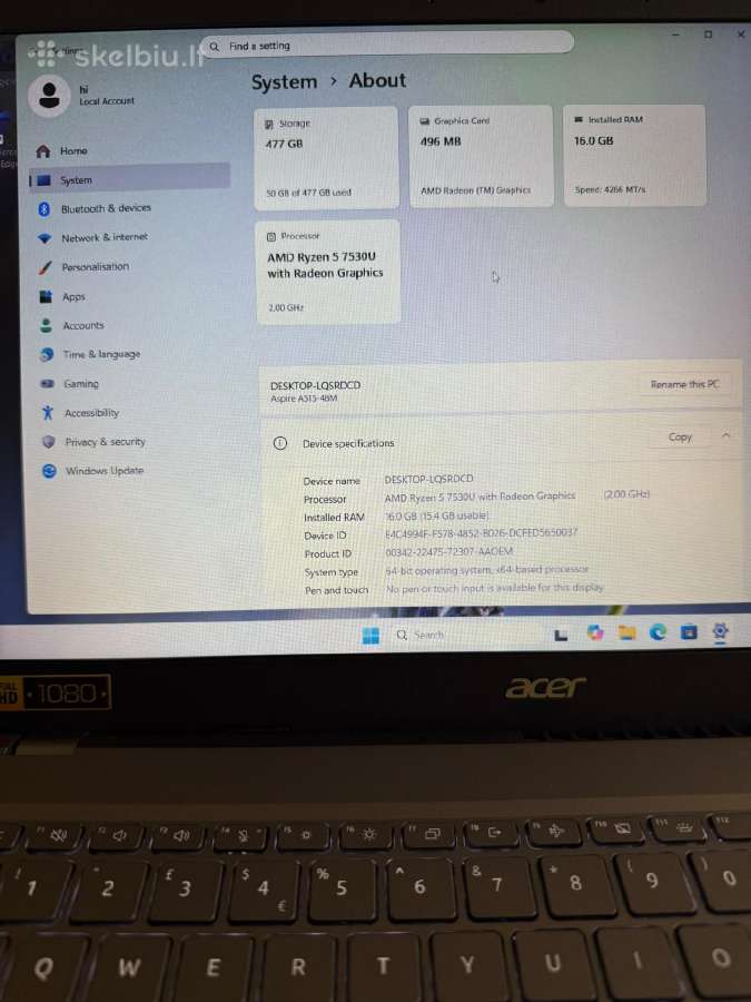 Acer Aspire 5 15 A515-48m-r59k - nuotraukos Nr. 10