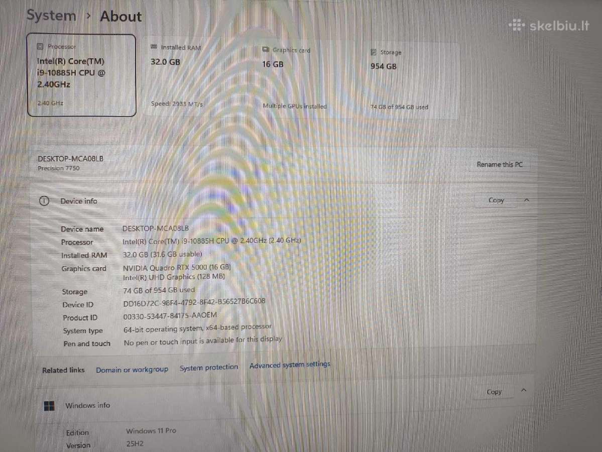 17.3 Fhd Ips i9-10885h 32gb 1tb SSD Rtx 5000 16gb - nuotraukos Nr. 4
