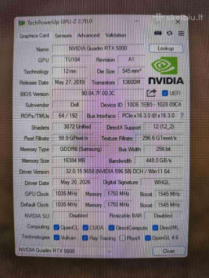 17.3 Fhd Ips i9-10885h 32gb 1tb SSD Rtx 5000 16gb - nuotraukos Nr. 6