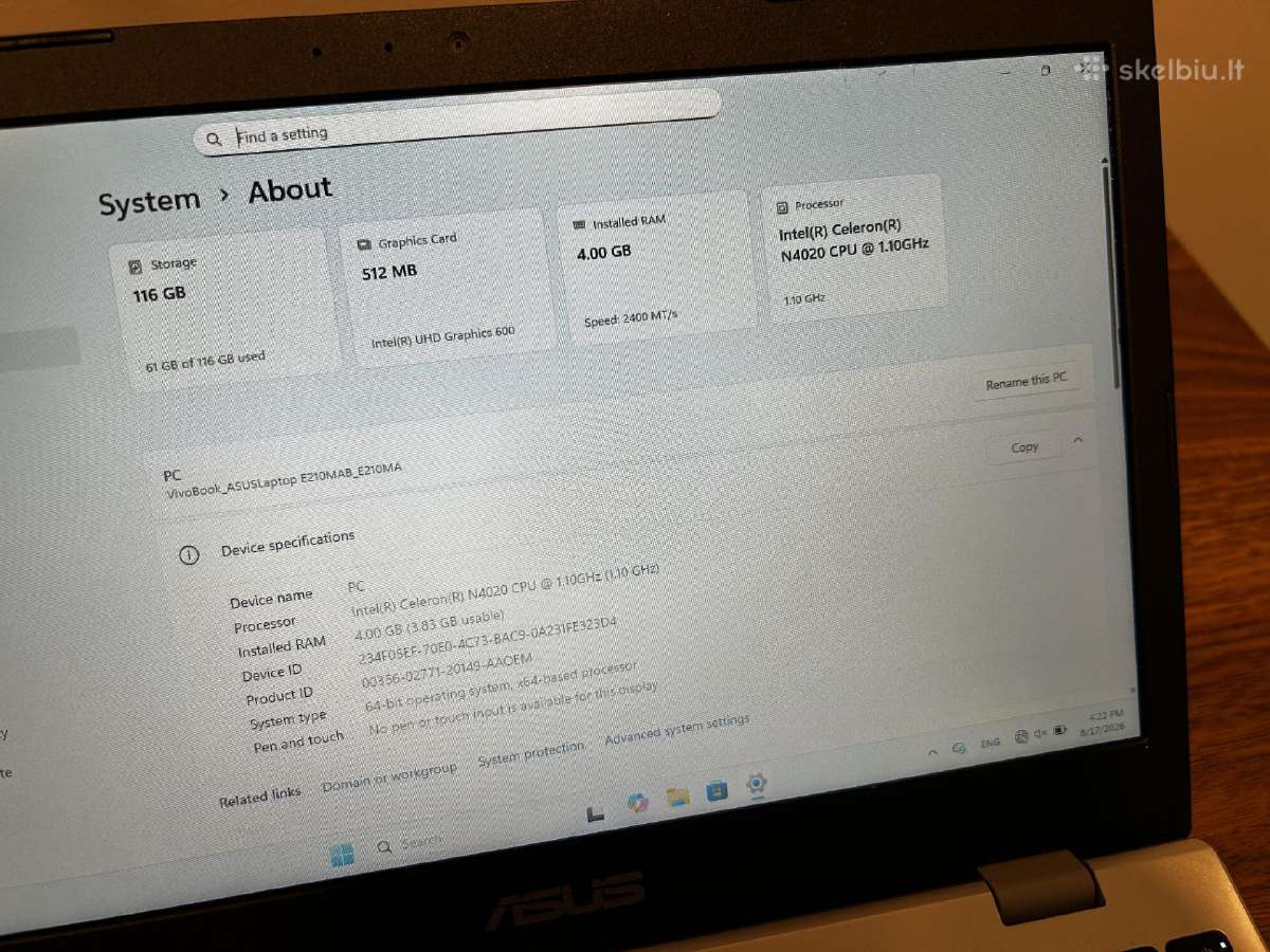 Asus Vivobook Notebook E210 11.6 - nuotraukos Nr. 3