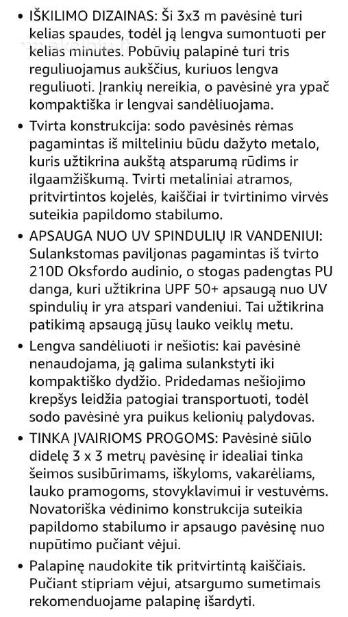Lauko pavėsinė, palapinė,gazebo,3*3 - nuotraukos Nr. 6