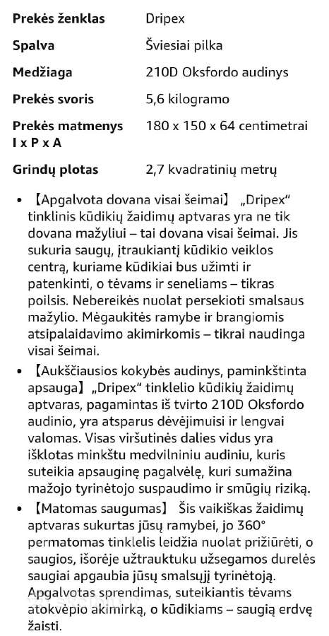 Vaikiškas maniežas Dripex,180*150*64 - nuotraukos Nr. 5