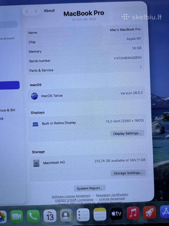 MacBook Pro M1 16gb RAM - nuotraukos Nr. 5