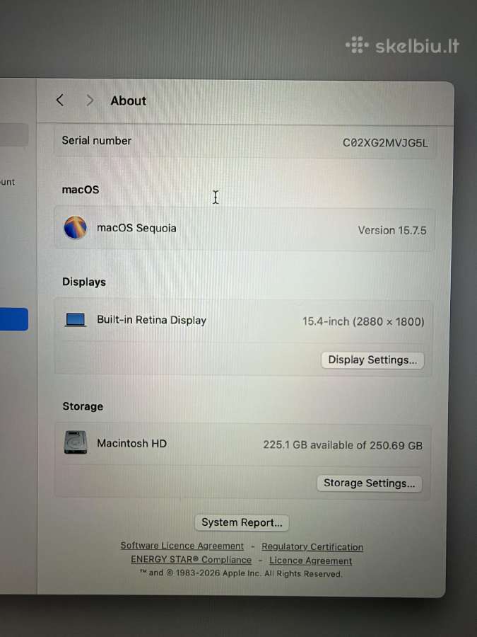 Apple MacBook Pro 15“ 2018 i7 / 16 GB / 256 GB - nuotraukos Nr. 4