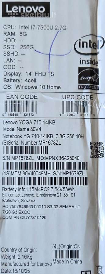Lenovo Yoga 710-14ikb (2 viename) su dėklu - nuotraukos Nr. 8