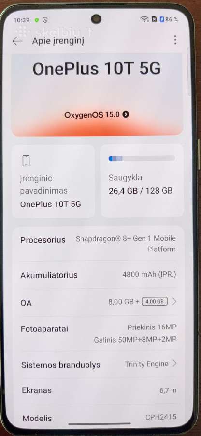 Telefonas One Plus 10t 5G 128gb - nuotraukos Nr. 3