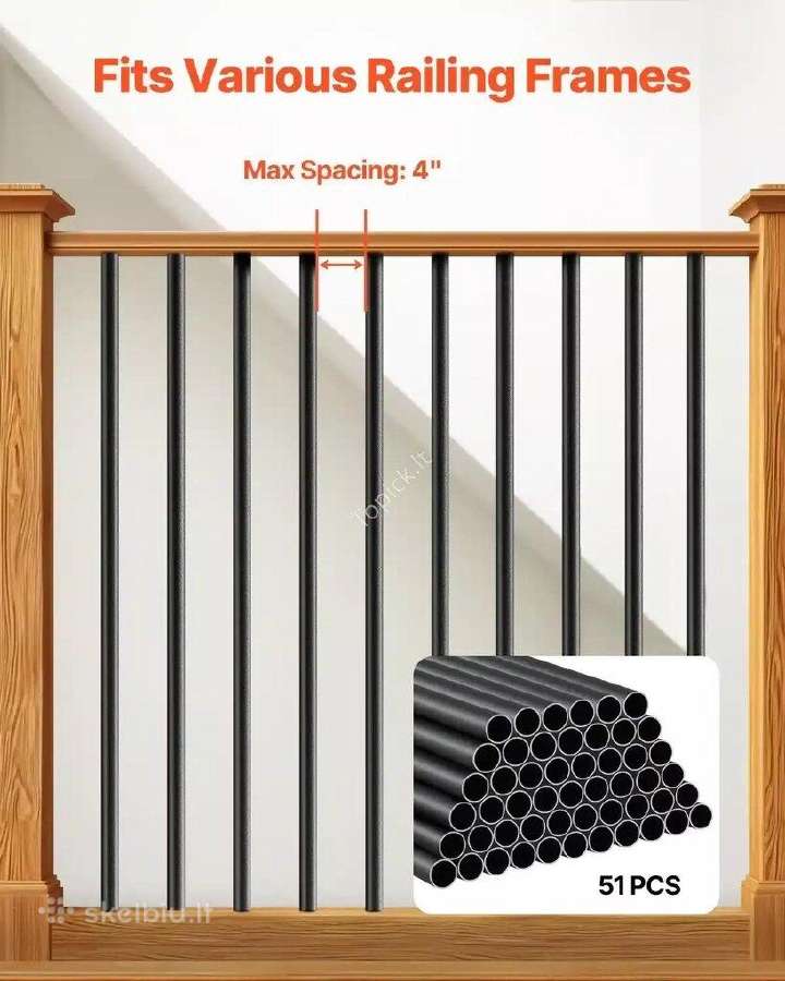 Aliumininiai laiptų balustrai, apvalūs, juodi, 51 - nuotraukos Nr. 3