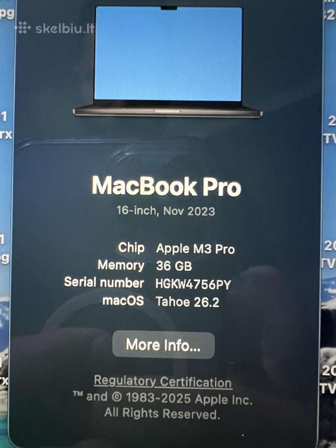 MacBook Pro 16 M3 Pro 36gb RAM 512 GB 2023 - nuotraukos Nr. 3