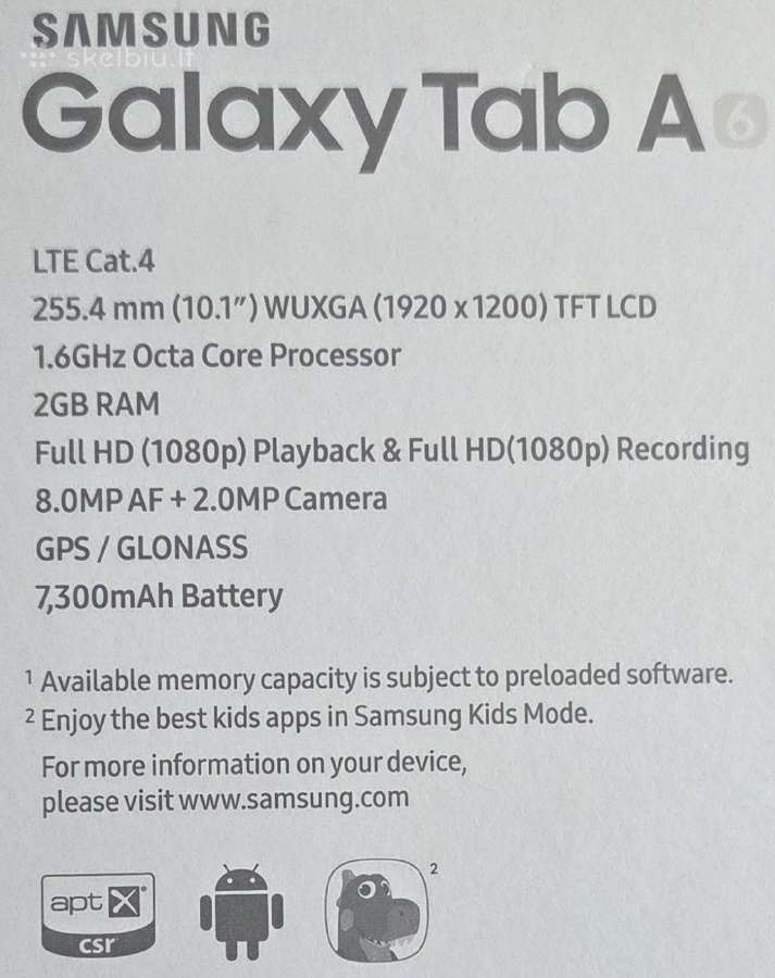 Samsung Galaxy Tab A6 (Lte) su microsd, dėklu - nuotraukos Nr. 4