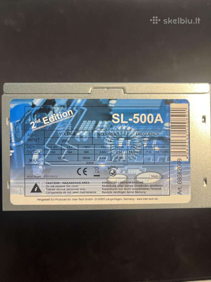 SL-500a 2nd Edition 500w kompiuterio maitinimo blk - nuotraukos Nr. 3