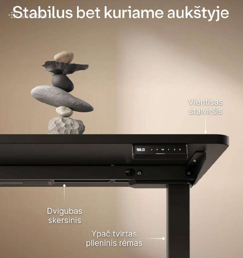 Reguliuojamo aukščio stalas Homeone - juodas - nuotraukos Nr. 5