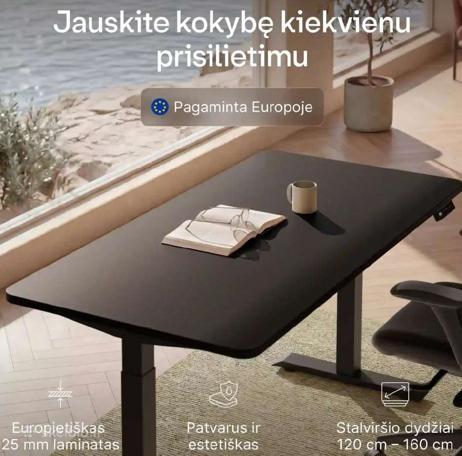 Reguliuojamo aukščio stalas Homeone - juodas - nuotraukos Nr. 8