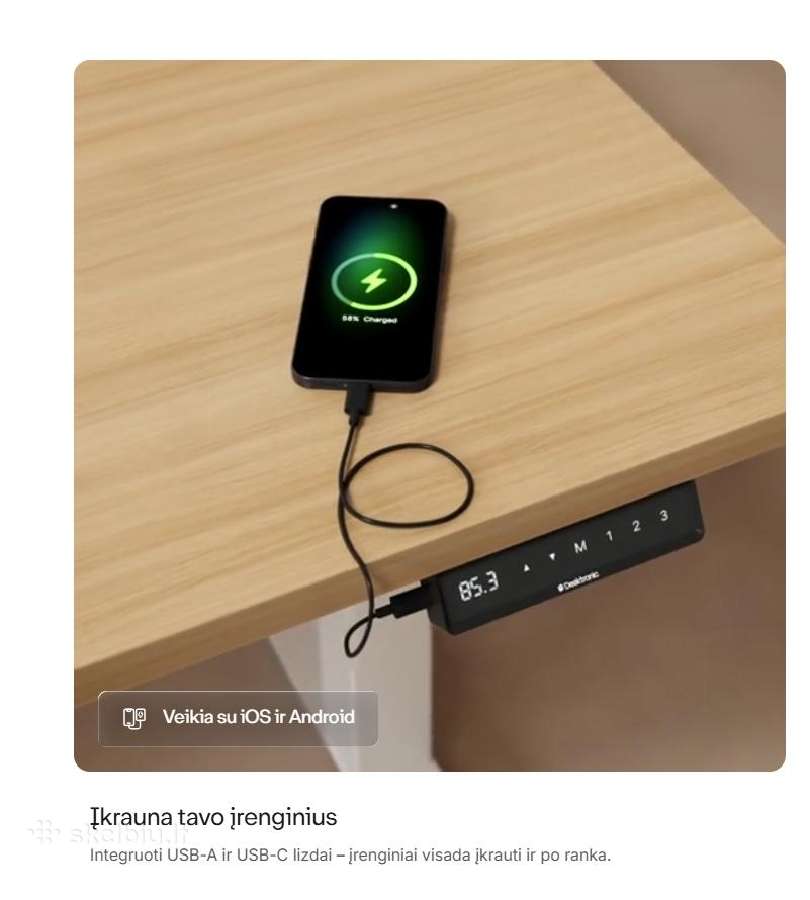 Reguliuojamo aukščio stalas Homeone - juodas - nuotraukos Nr. 9