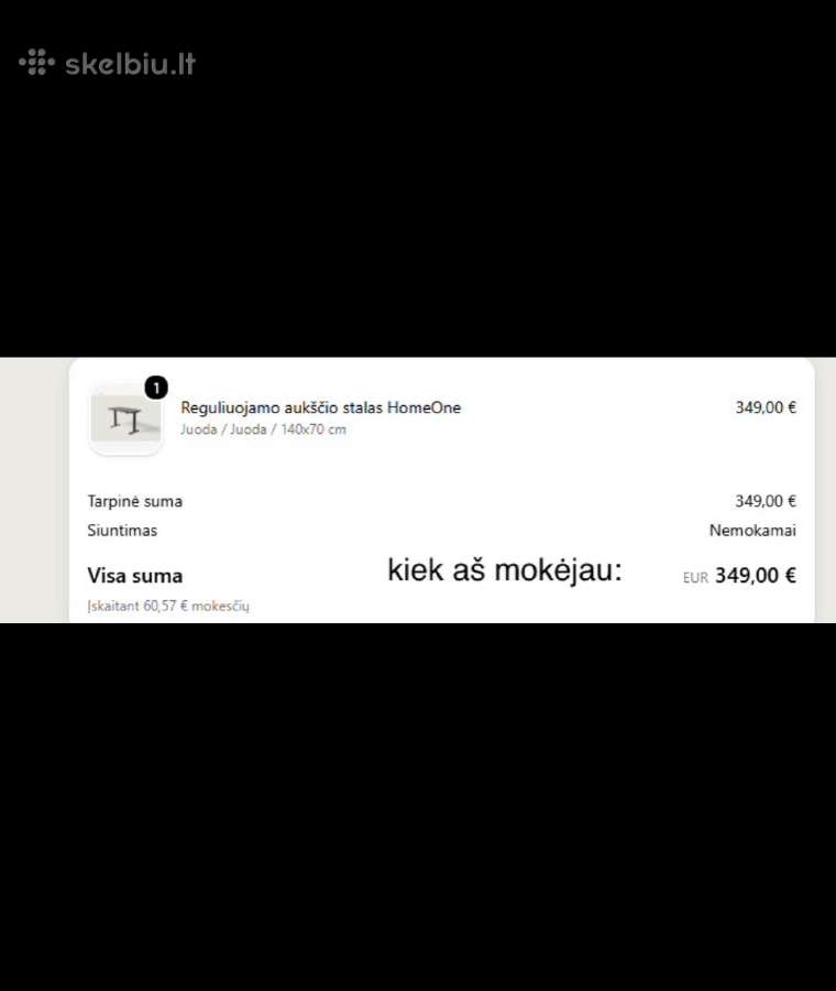 Reguliuojamo aukščio stalas Homeone - juodas - nuotraukos Nr. 2