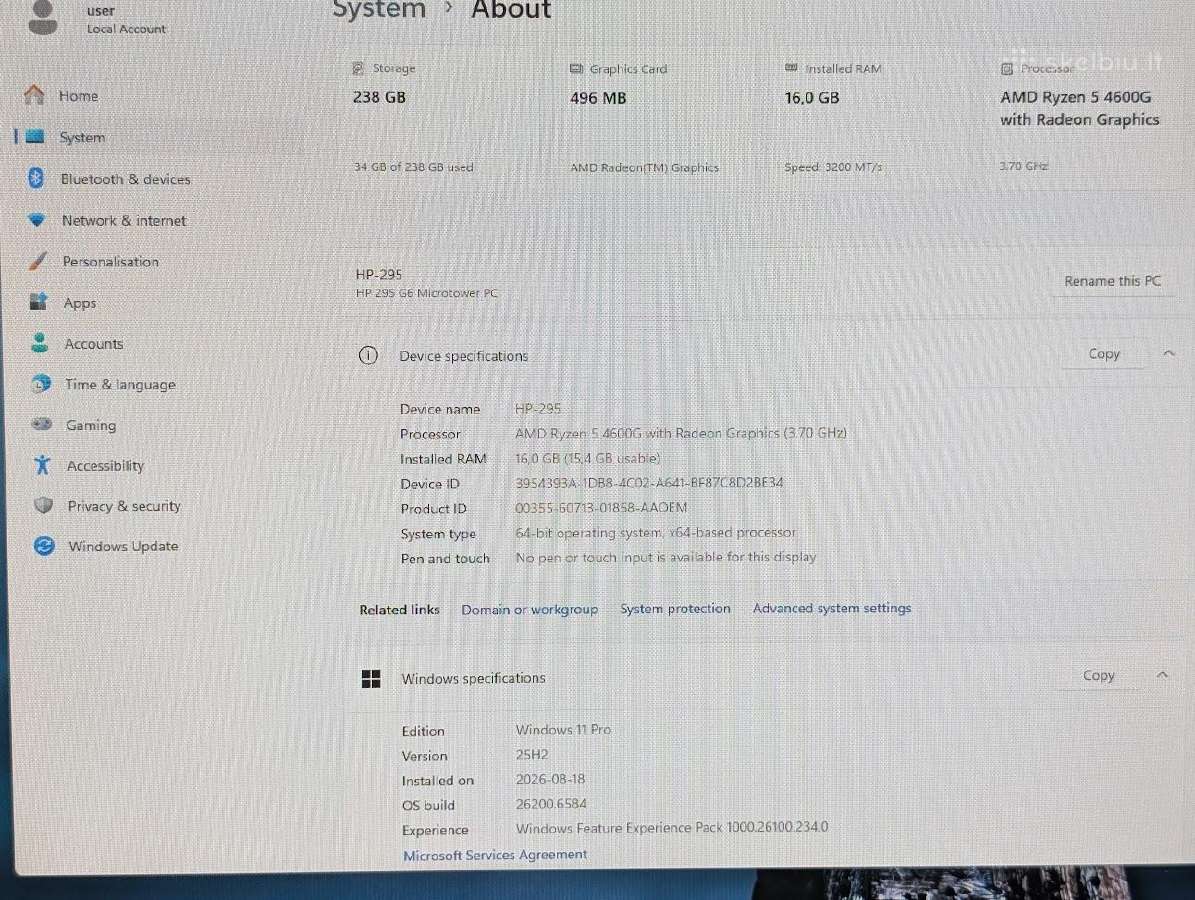 Hp 295 G6 Microtower Ryzen5 16/256gb Wi-fi 6 - nuotraukos Nr. 9