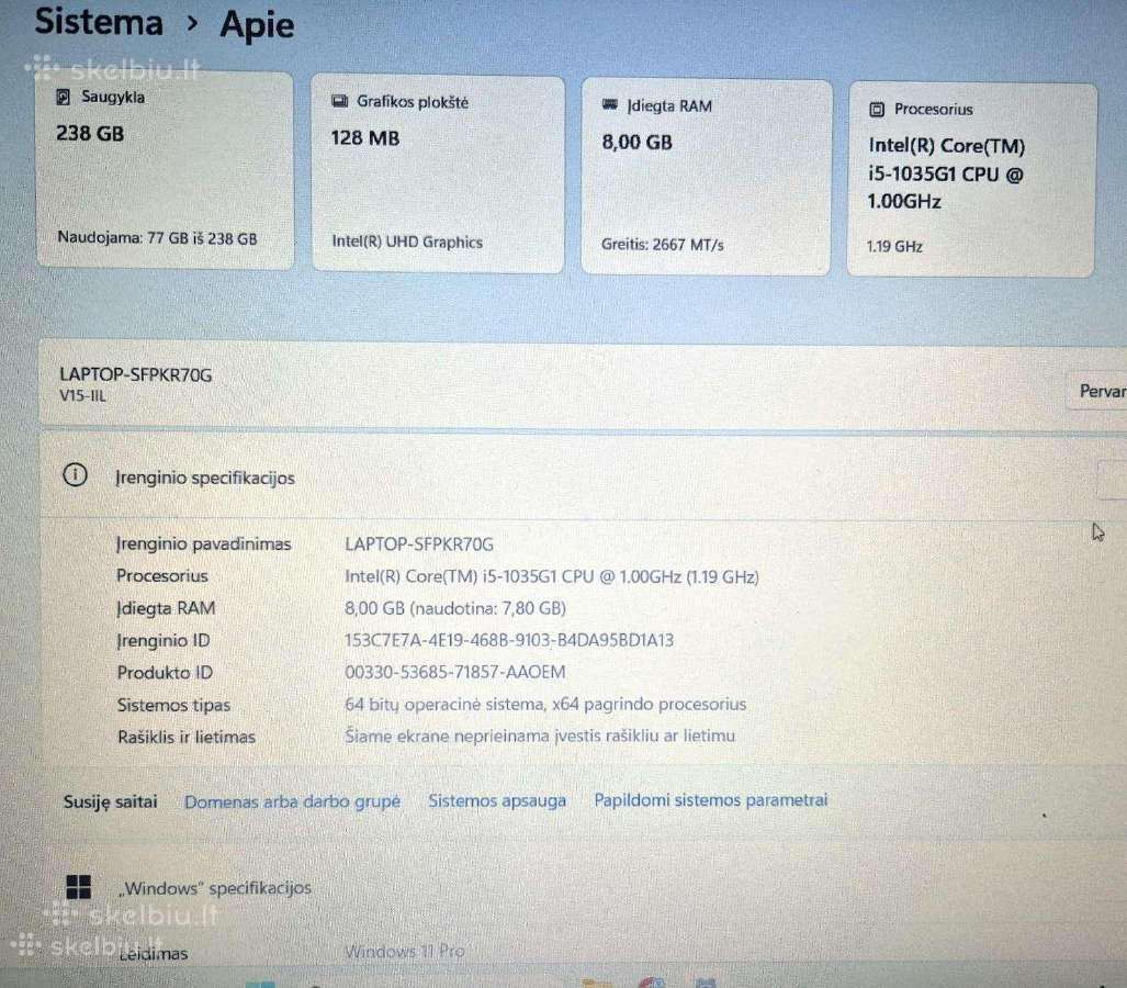 Nešiojamasis kompiuteris Lenovo V15-lll - nuotraukos Nr. 3