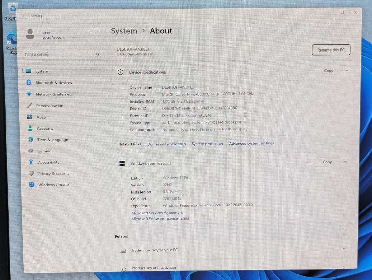 Hp Prodesk 400 G5 Sff i5-8500 4/128gb Win11pro - nuotraukos Nr. 2