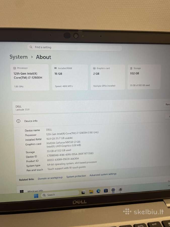 Dell Latitude 5531 i7-12800h 16/32 GB RAM 1tb SSD - nuotraukos Nr. 7