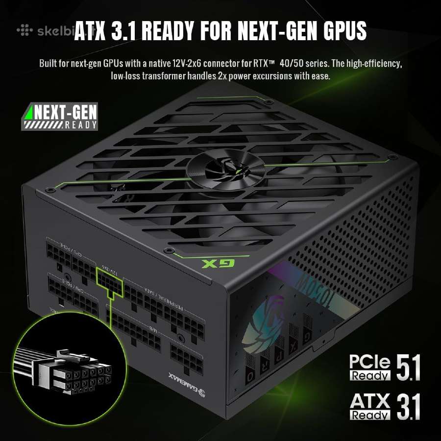 Gamemax GX 1050g Pro – 1050w 80+ Gold Naujas ! - nuotraukos Nr. 3