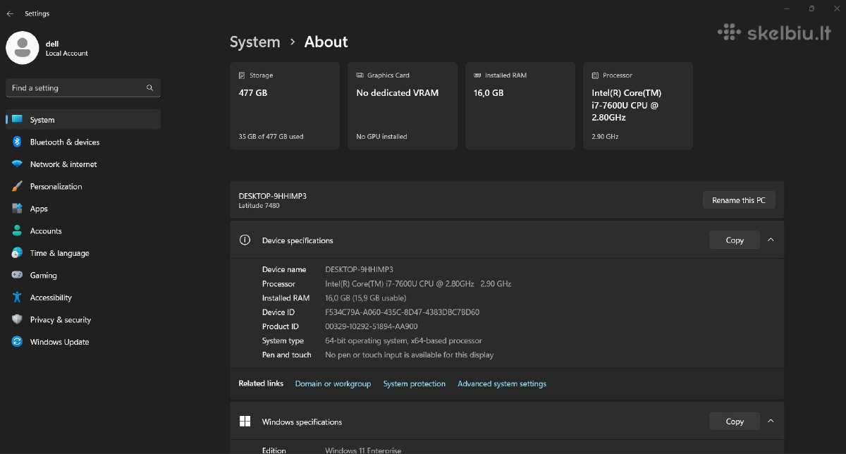Dell Latitude 7480, i7 Cpu, 512ssd, 16ram, Win11 - nuotraukos Nr. 5