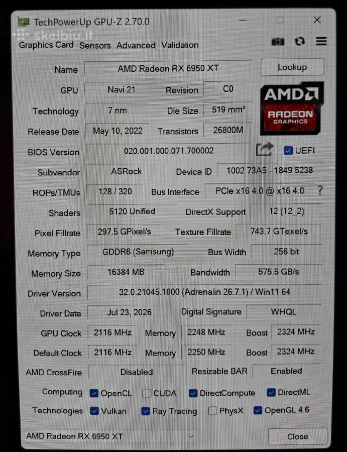 Asrock Amd Radeon Rx 6950 XT Phantom Gaming - nuotraukos Nr. 3