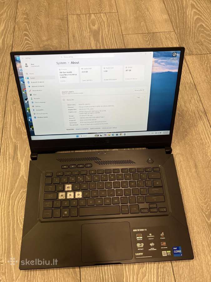 Asus Tuf dash 15 Rtx3060 - nuotraukos Nr. 3