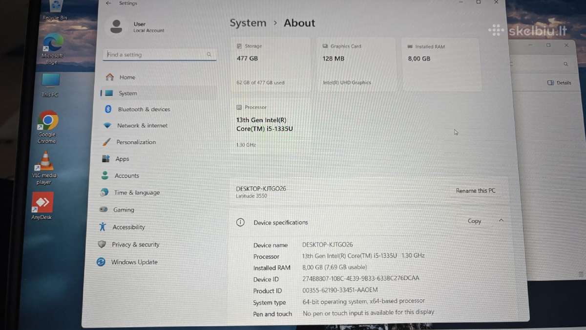 Naujas Dell i5-1335u / 8 GB Ddr5 / 512 GB SSD - nuotraukos Nr. 8