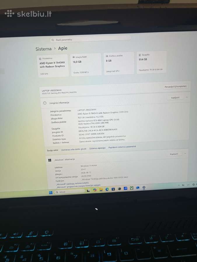 Asus Tuf A16 (2024)ryzen 9 7845hx/rtx 4060 165hz - nuotraukos Nr. 4