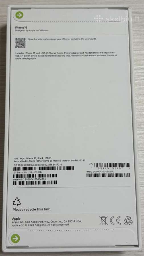 iPhone 16 128gb ,Black - nuotraukos Nr. 2