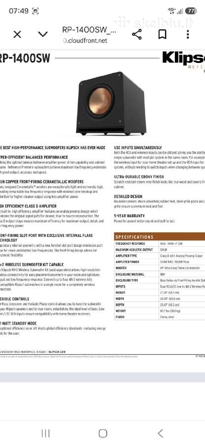 Klipsch rp-1400sw,sony str dg 510 - nuotraukos Nr. 3