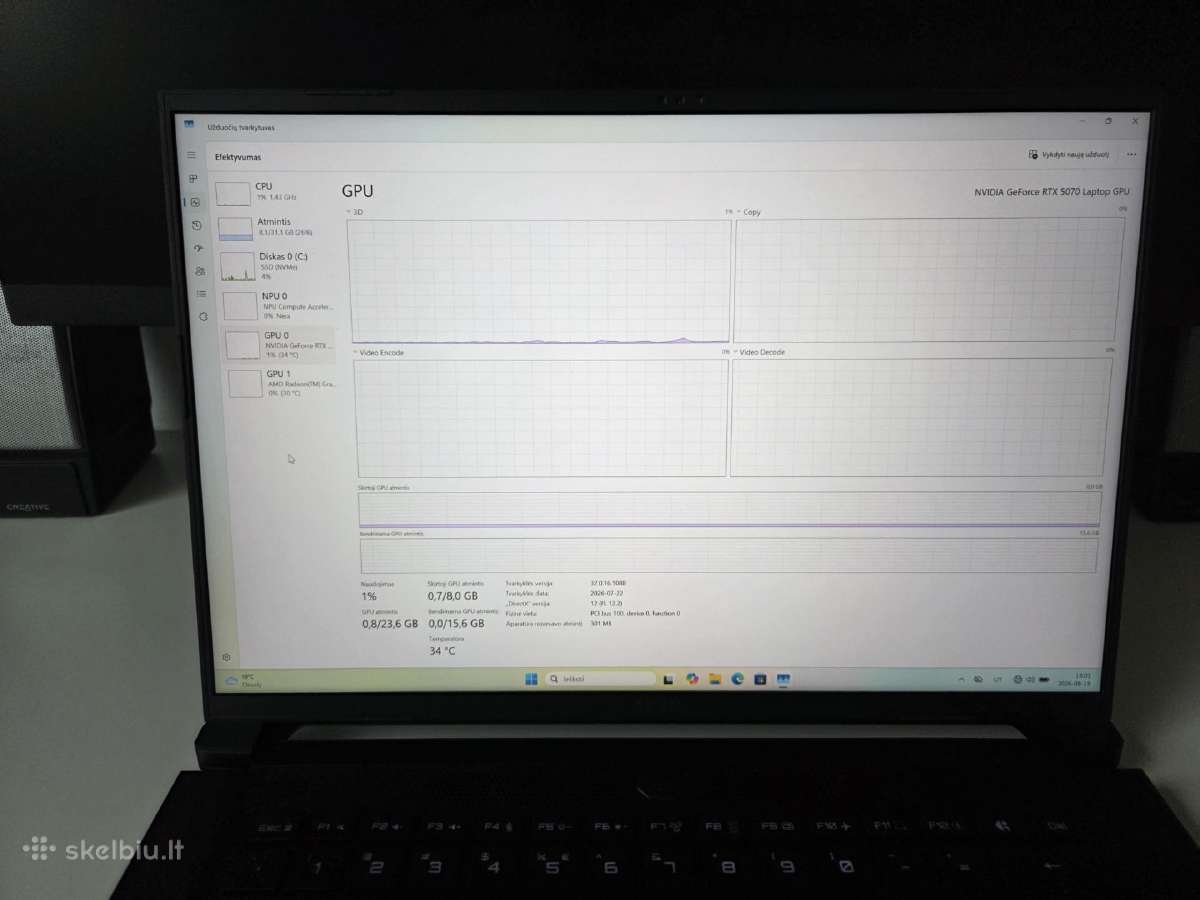 Loptopas Ryzen 7,rtx 5070, 32gb, SSD 1tb, Win11 - nuotraukos Nr. 3
