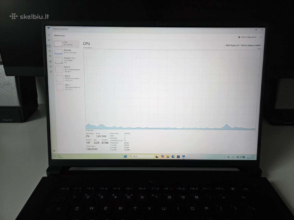 Loptopas Ryzen 7,rtx 5070, 32gb, SSD 1tb, Win11 - nuotraukos Nr. 6