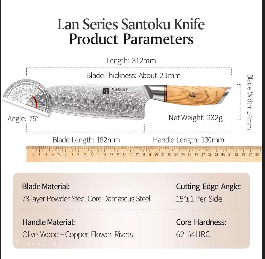 Xinzuo santoku 73 Layers 182mm - nuotraukos Nr. 2