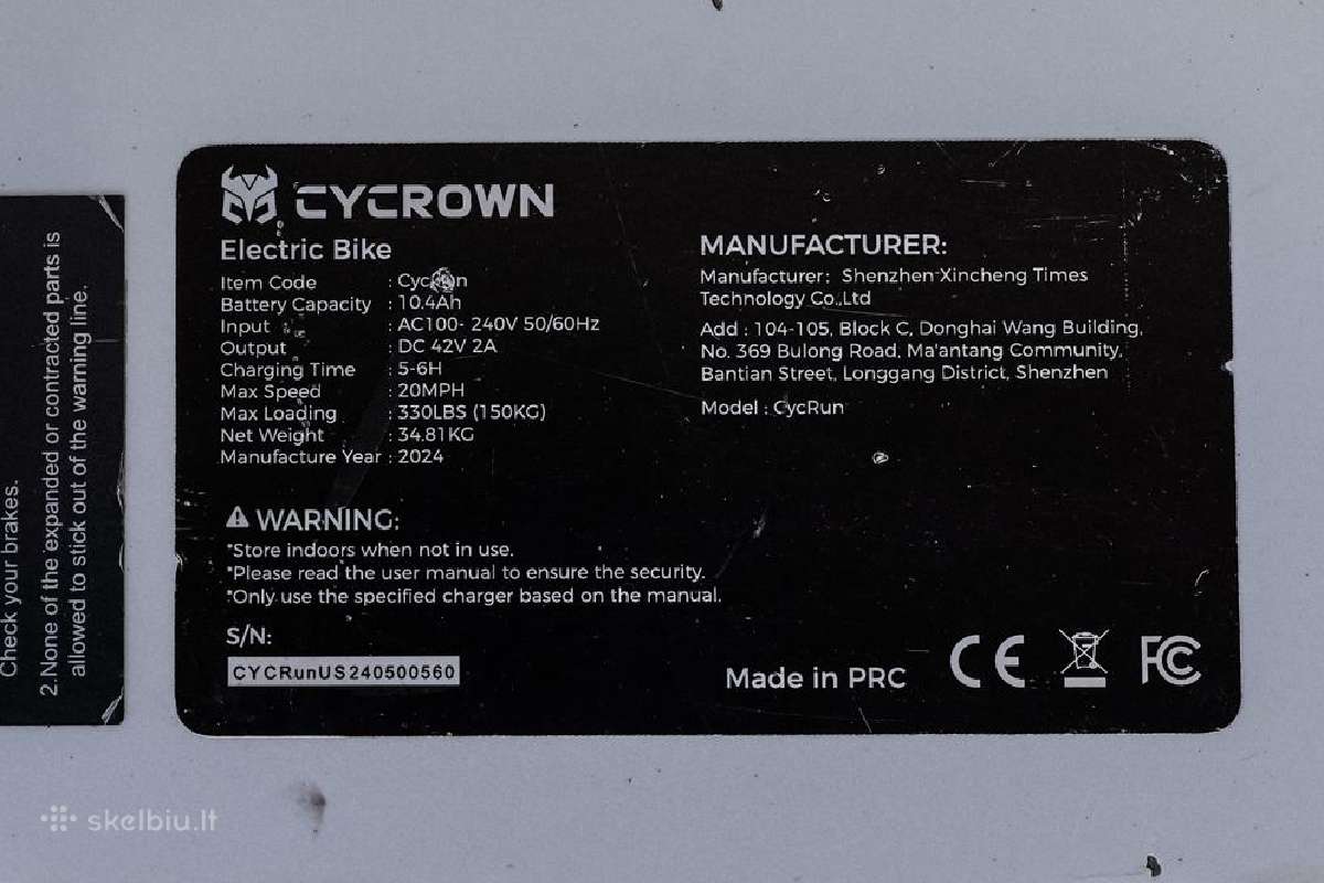 Elektrinis dviratis cycrown, fat bike, 750w, 2024 - nuotraukos Nr. 11