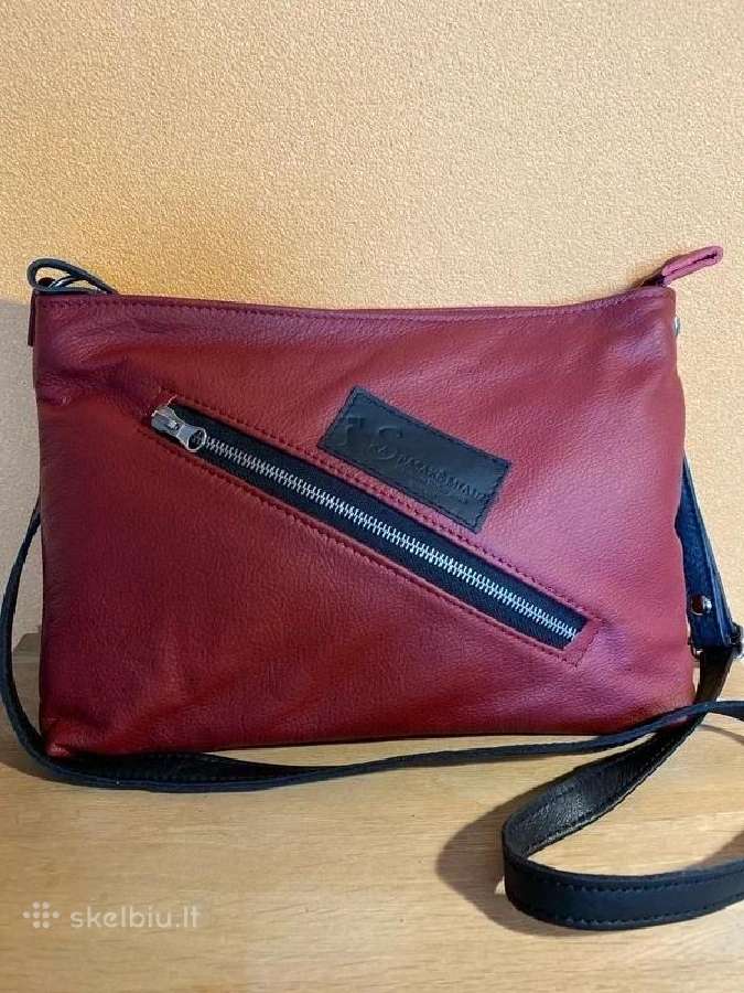 Moteriška bordo spalvos odinė rankinė per petį - nuotraukos Nr. 2