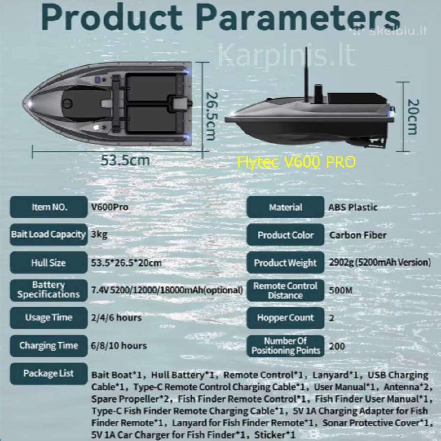 Flytec V600 Pro laivelis su GPS ir Echolotu 300 m - nuotraukos Nr. 6