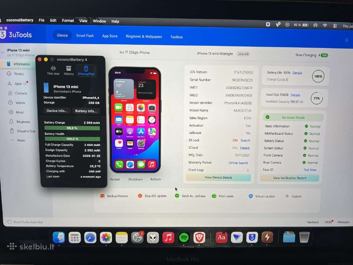 iPhone 13 mini 256gb Battery 100% Ios 17 - nuotraukos Nr. 8
