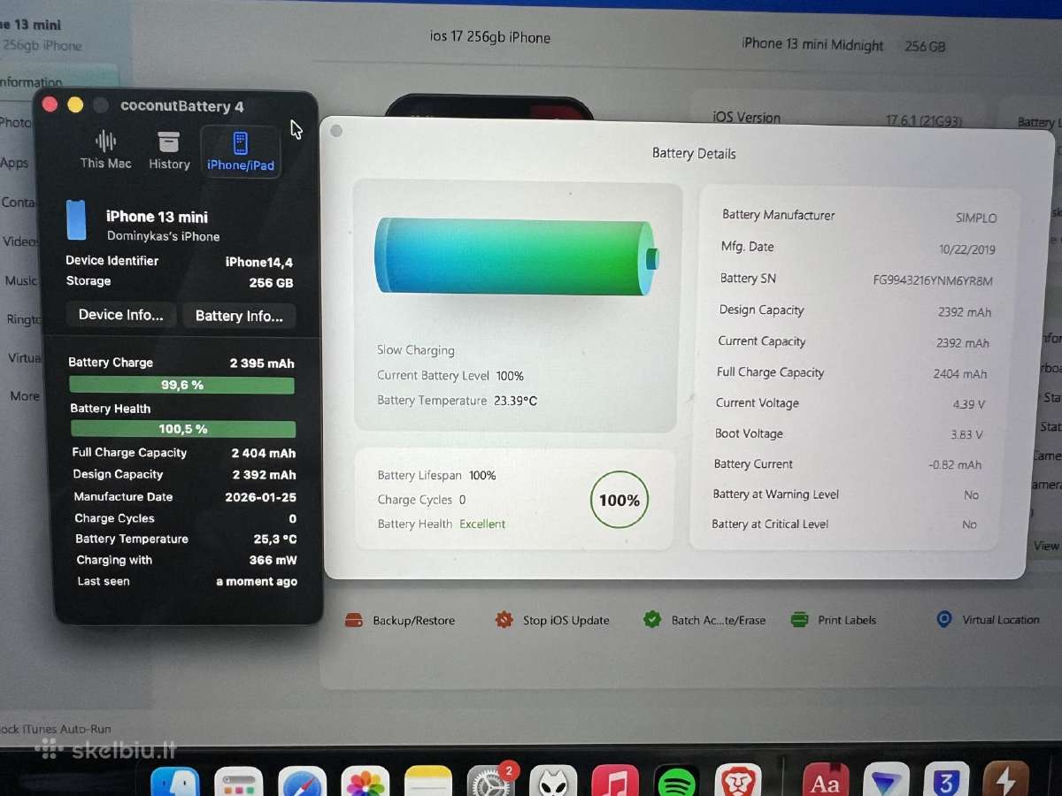 iPhone 13 mini 256gb Battery 100% Ios 17 - nuotraukos Nr. 9