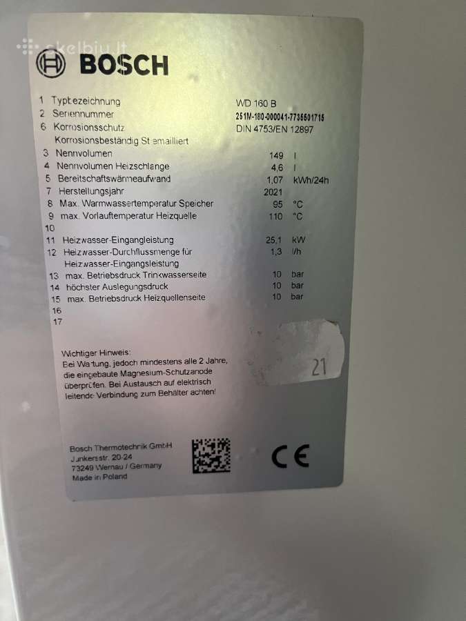 Bosch vandens boileris - nuotraukos Nr. 2