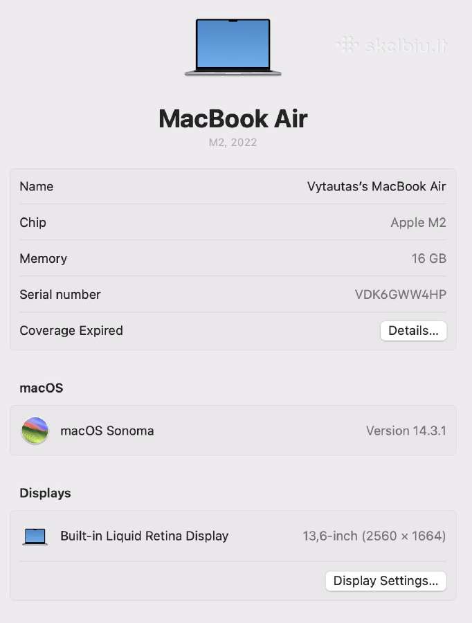Apple MacBook Air M2 2022 Space Grey - nuotraukos Nr. 8