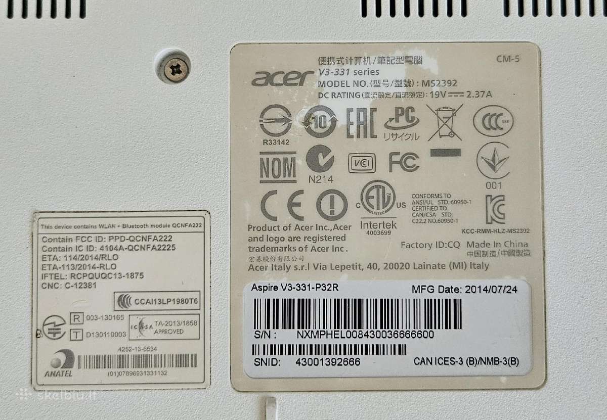 Kompiuteris dalimis Acer Aspire V3-331-p32r IT - nuotraukos Nr. 8