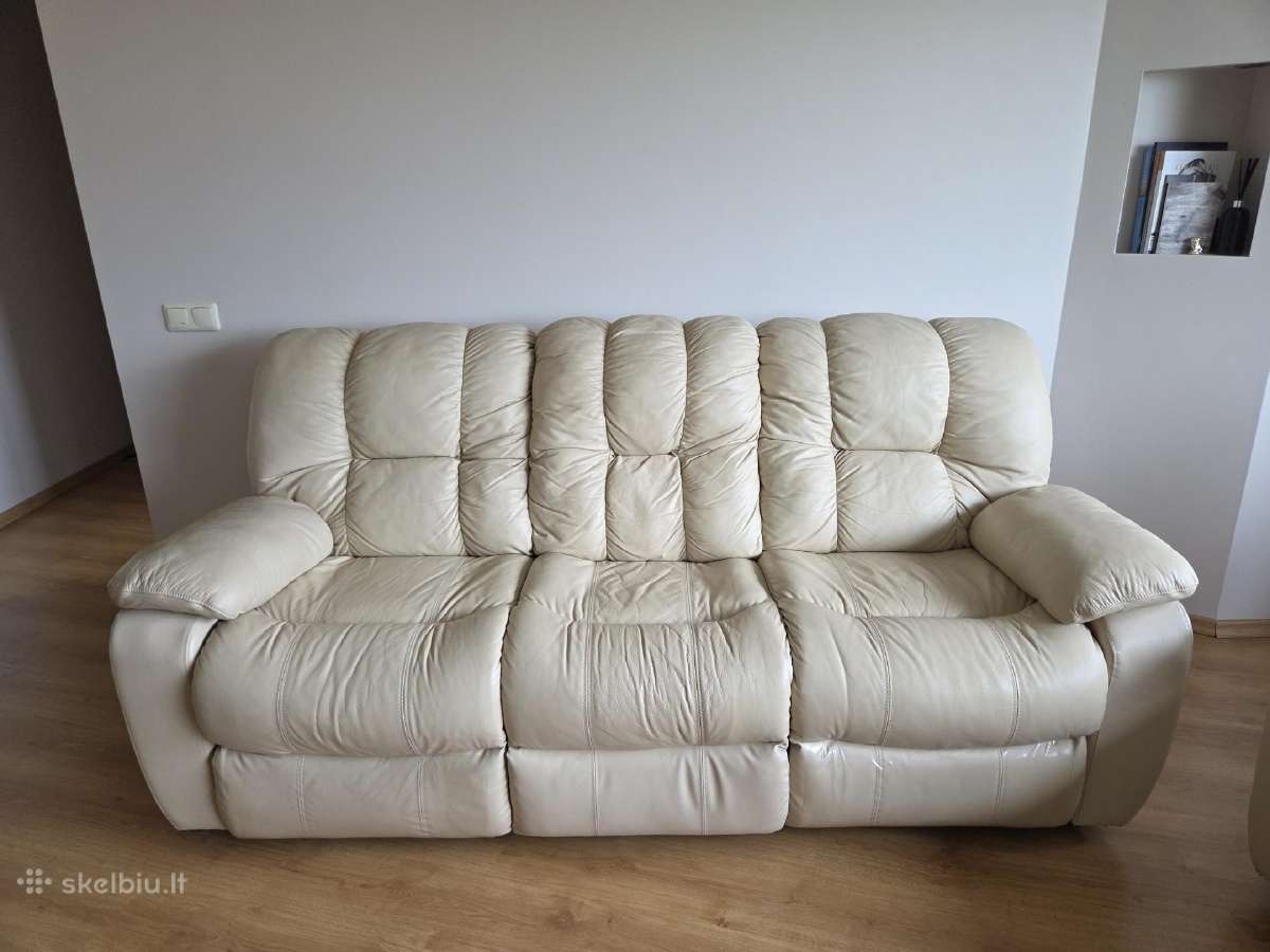 Regline baltos odinės sofos komplektas - nuotraukos Nr. 2