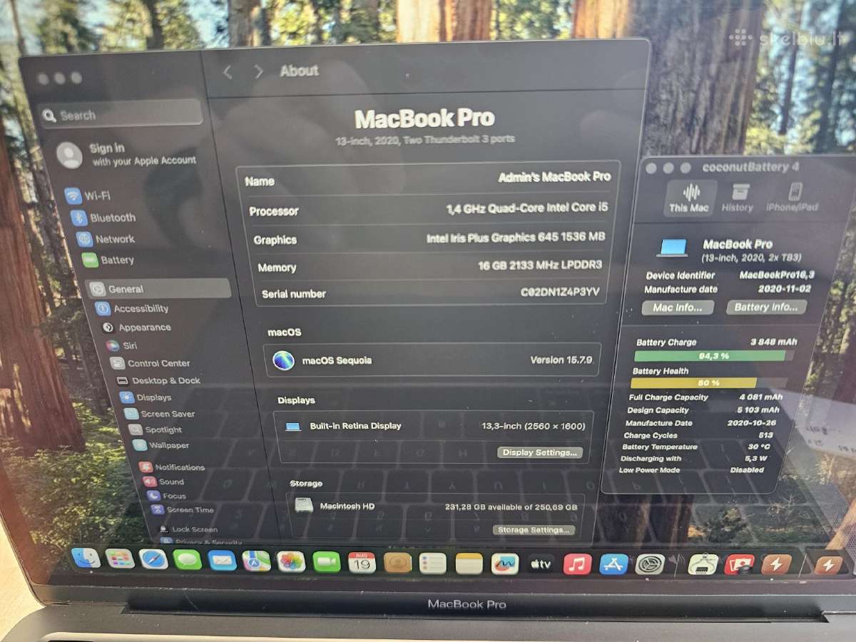 MacBook Pro 13" 2020, 16 RAM, 256 SSD, i5 - nuotraukos Nr. 5